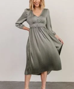 POL Gabriella Satin Midi Dress | Eucalyptus