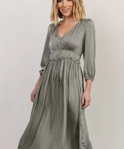 POL Gabriella Satin Midi Dress | Eucalyptus
