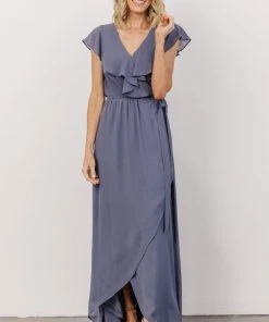 Soi Gaia Tulip Wrap Dress | Slate Blue