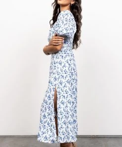 FT Gwen Smocked Midi Dress | Blue Floral Dresses