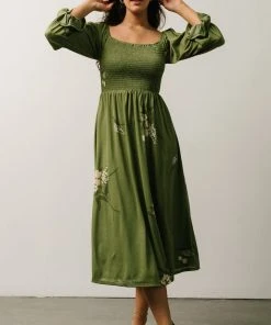 SL Heather Smocked Midi Dress | Olive + Peach Floral