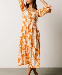 SL Heather Smocked Midi Dress | Orange Floral