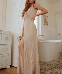 BB Custom Dresses Helen Tank Sparkle Gown | Champagne