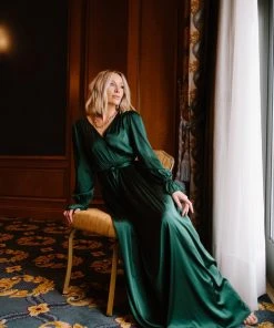 DD Holly Satin Maxi Dress | Dark Green Dresses