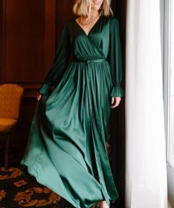DD Holly Satin Maxi Dress | Dark Green Dresses