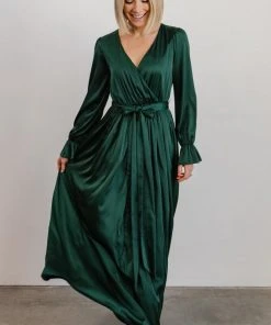 DD Holly Satin Maxi Dress | Dark Green Dresses