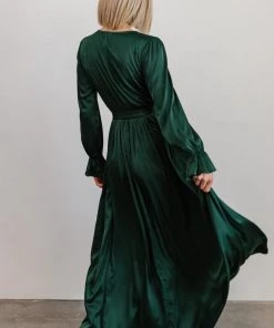 DD Holly Satin Maxi Dress | Dark Green Dresses