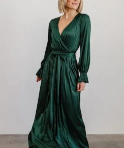 DD Holly Satin Maxi Dress | Dark Green Dresses