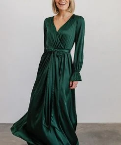 DD Holly Satin Maxi Dress | Dark Green Dresses