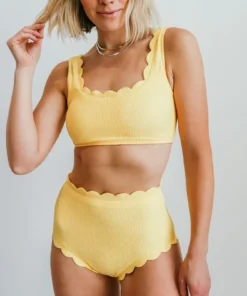 BJB Honolulu Scalloped Bikini Top | Yellow Swim