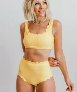 BJB Honolulu Scalloped Bikini Top | Yellow Swim