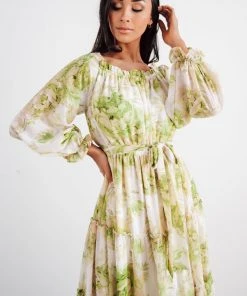 FT Hope Off Shoulder Maxi Dress | Green Floral