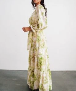 FT Hope Off Shoulder Maxi Dress | Green Floral