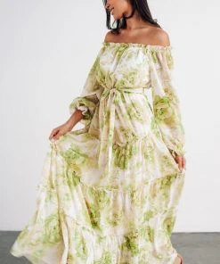 FT Hope Off Shoulder Maxi Dress | Green Floral