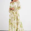 FT Hope Off Shoulder Maxi Dress | Green Floral