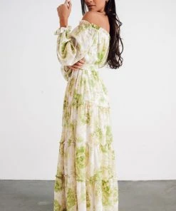 FT Hope Off Shoulder Maxi Dress | Green Floral