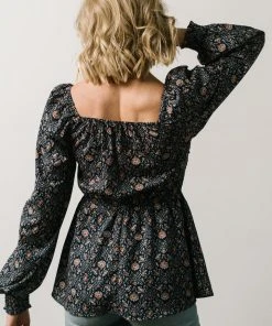 HAY Ida Peasant Top | Navy Multi Floral