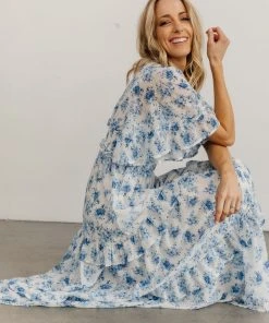FT Iris Tiered Maxi Dress | Blue + White Floral Dresses
