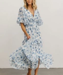 FT Iris Tiered Maxi Dress | Blue + White Floral Dresses