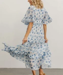 FT Iris Tiered Maxi Dress | Blue + White Floral Dresses