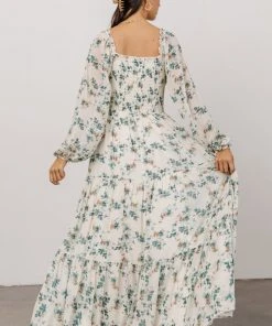 BB Custom Dresses Isabela Smocked Maxi Dress | Ivory + Topaz Floral