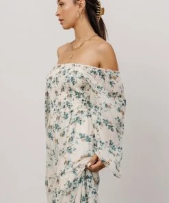 BB Custom Dresses Isabela Smocked Maxi Dress | Ivory + Topaz Floral