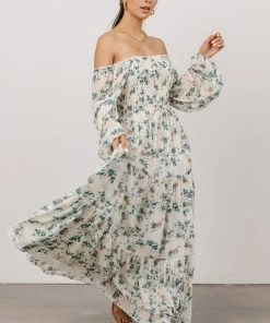 BB Custom Dresses Isabela Smocked Maxi Dress | Ivory + Topaz Floral