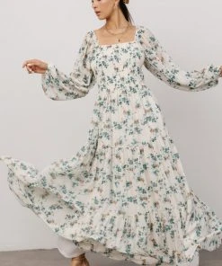 BB Custom Dresses Isabela Smocked Maxi Dress | Ivory + Topaz Floral