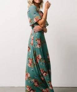 BB Custom Ivy Wrap Maxi Dress | Persian Green Floral
