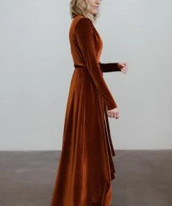 BB Custom Jada Ribbed Velvet Wrap Dress | Copper