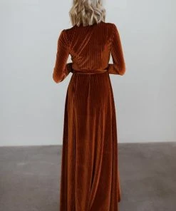 BB Custom Jada Ribbed Velvet Wrap Dress | Copper