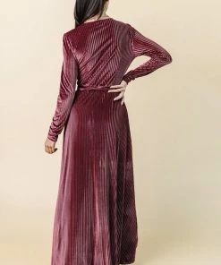 BB Custom Jada Ribbed Velvet Wrap Dress | Dark Rose