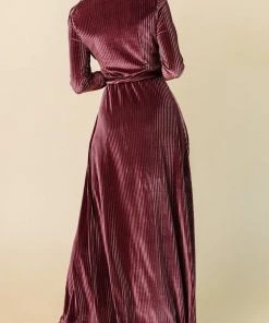 BB Custom Jada Ribbed Velvet Wrap Dress | Dark Rose