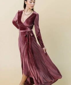 BB Custom Jada Ribbed Velvet Wrap Dress | Dark Rose