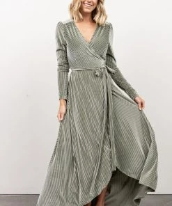 BB Custom Dresses Jada Ribbed Velvet Wrap Dress | Dusty Sage
