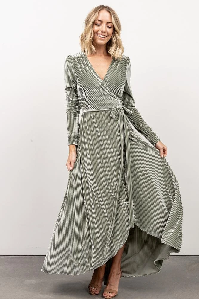 BB Custom Dresses Jada Ribbed Velvet Wrap Dress | Dusty Sage 2 BB Custom Dresses Jada Ribbed Velvet Wrap Dress | Dusty Sage