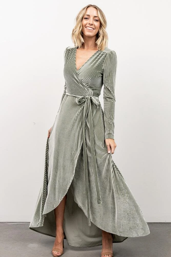 BB Custom Dresses Jada Ribbed Velvet Wrap Dress | Dusty Sage 1 BB Custom Dresses Jada Ribbed Velvet Wrap Dress | Dusty Sage