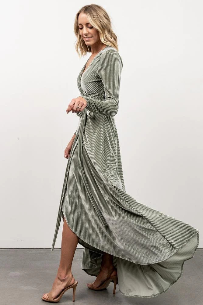 BB Custom Dresses Jada Ribbed Velvet Wrap Dress | Dusty Sage 5 BB Custom Dresses Jada Ribbed Velvet Wrap Dress | Dusty Sage
