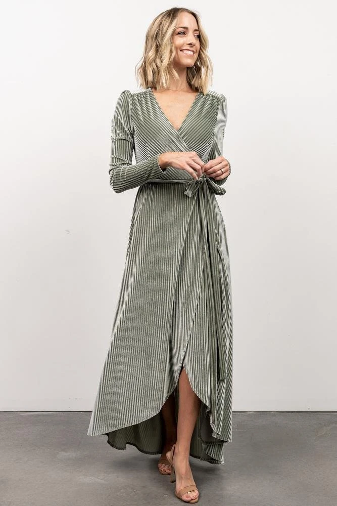 BB Custom Dresses Jada Ribbed Velvet Wrap Dress | Dusty Sage 10 BB Custom Dresses Jada Ribbed Velvet Wrap Dress | Dusty Sage