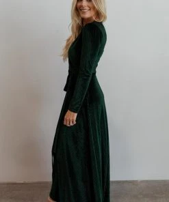 BB Custom Jada Ribbed Velvet Wrap Dress | Emerald