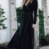 BB Custom Jada Ribbed Velvet Wrap Dress | Emerald