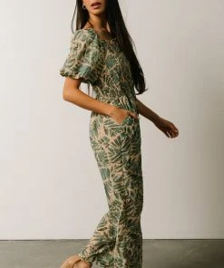 HAY Vacation Jane Smocked Jumpsuit | Sage Palm Print
