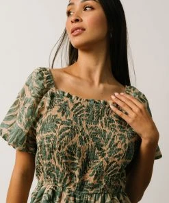 HAY Vacation Jane Smocked Jumpsuit | Sage Palm Print