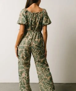 HAY Vacation Jane Smocked Jumpsuit | Sage Palm Print