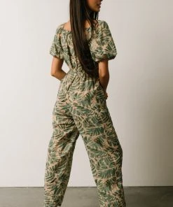 HAY Vacation Jane Smocked Jumpsuit | Sage Palm Print