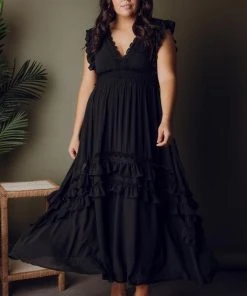 BB Custom Dresses Jasmine Ruffle Maxi Dress | Black