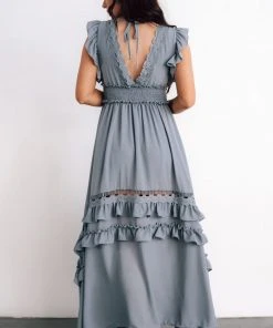 BB Custom Dresses Jasmine Ruffle Maxi Dress | Dusty Blue