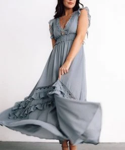 BB Custom Dresses Jasmine Ruffle Maxi Dress | Dusty Blue