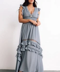 BB Custom Dresses Jasmine Ruffle Maxi Dress | Dusty Blue