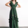 BB Custom Jasmine Ruffle Maxi Dress | Dusty Green
